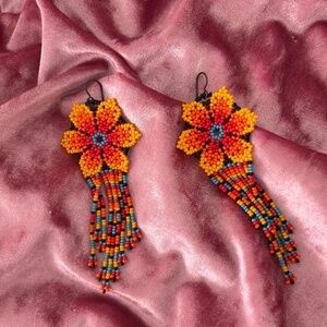 Handbeaded Native American Hypoallergenic Rare Niobium  Flower Beaded Earrings